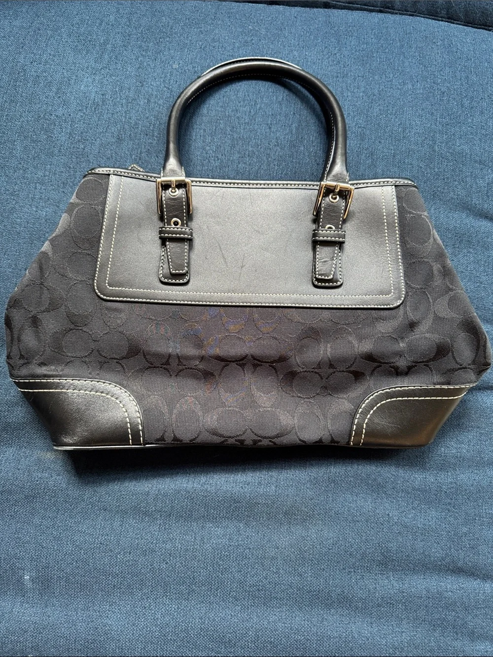 Coach Hampton Signature Jacquard Satchel (F11220) — Black